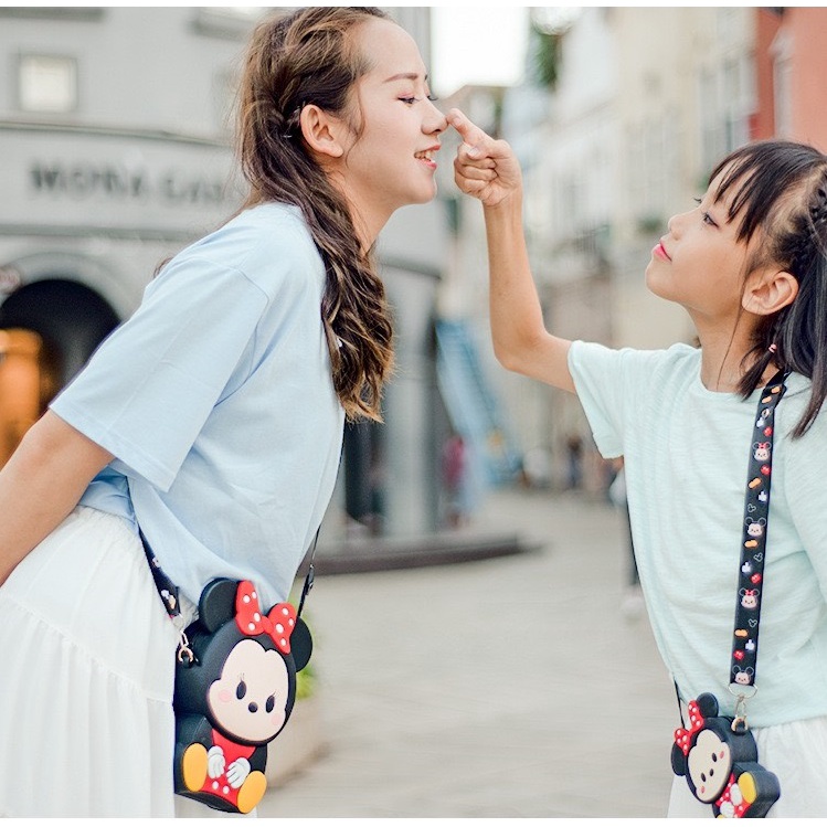 [Lớn, vừa điện thoại] Túi xách đeo chéo silicon hình mickey minnie thời trang dễ thương làm quà tặng bạn gái