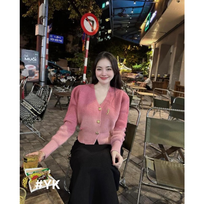 Áo len hồng loang. áo khoác len loang tag y  nữ