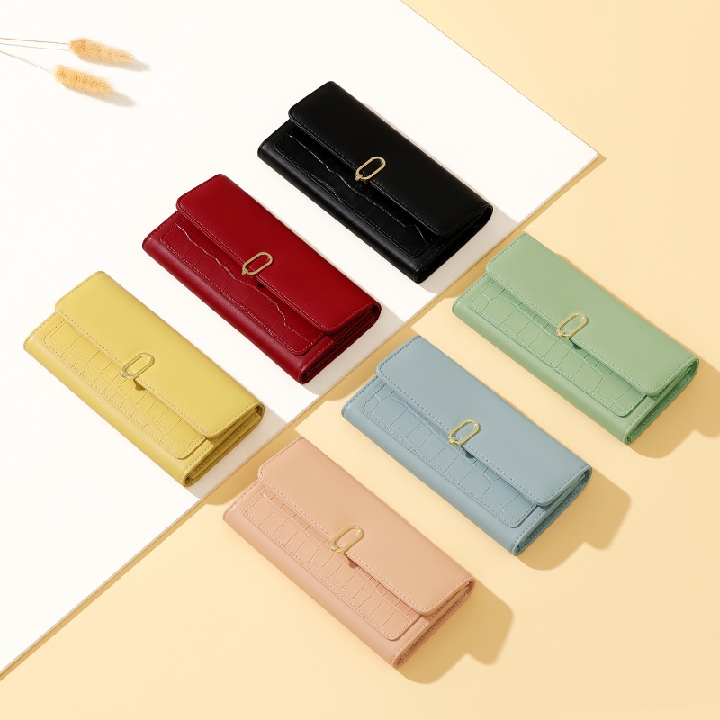 Ví Da pu Cao Cấp Dáng Dài Có Nhiều Ngăn Đựng Thẻ Và Khóa Cài Thời Trang Cho Nữ