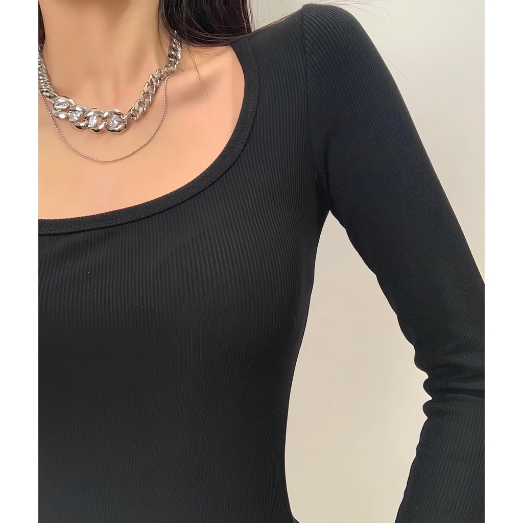 BASANA áo thun dài tay basic ôm body chất liệu co giãn A2210TCVDT