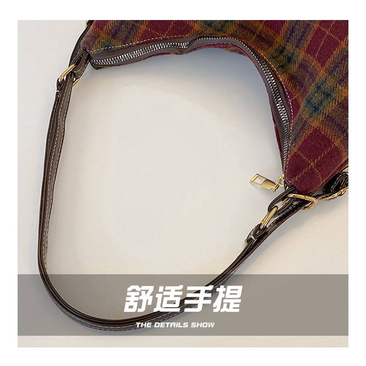 Jasmin noir Túi Xách Đeo Vai Bằng Len Chần Bông Sọc Caro retro Cho Nữ hobos