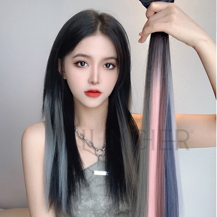 Kẹp tóc giả highlight nối dải màu Gradient 60cm mềm đẹp phong cách Hàn Quốc