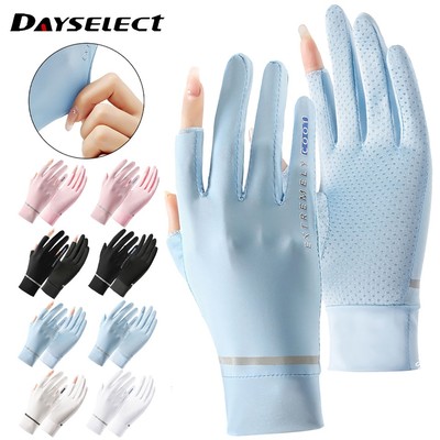 Găng Tay Chống Nắng Bằng Lụa Lạnh Phối Lưới Thoáng Khí Chống Tia uv Bảo Vệ Tay Lái Xe Mùa Hè Cho Nữ