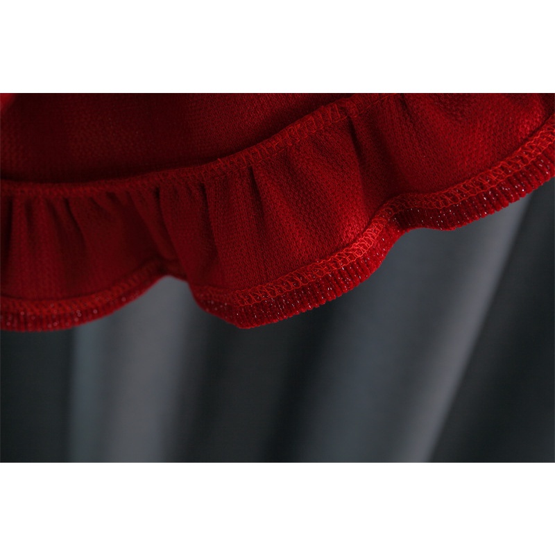 Set Thu Đông Áo Tay Phồng Màu Kem Kèm Váy Yếm Đỏ Đính Thỏ Cho Bé Gái 1 2 3 4 5 Tuổi MINTSCLOSET - GS1188