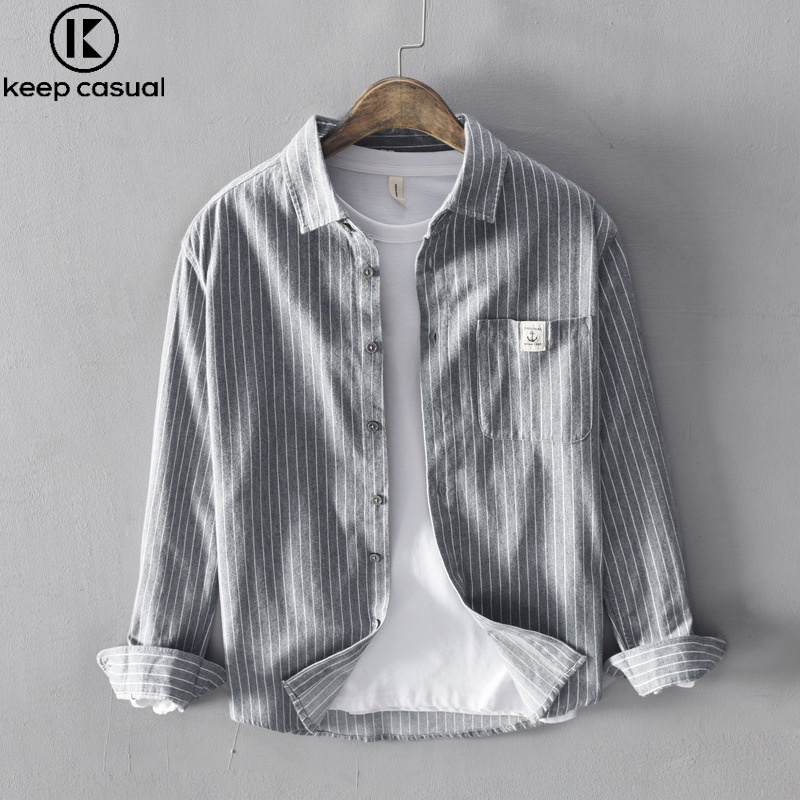 Áo Khoác Sơ Mi cotton Kẻ Sọc Thời Trang Thường Ngày Cho Nam