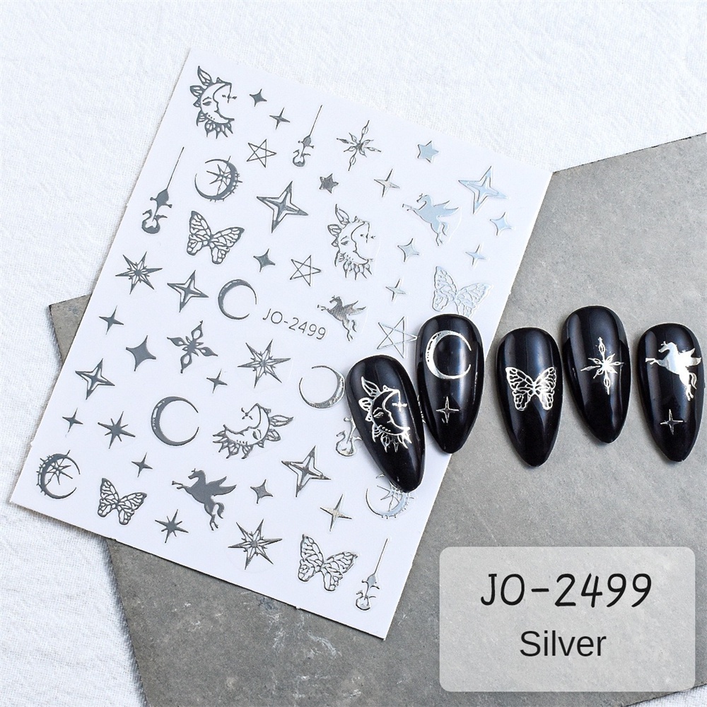 Nhãn dán nghệ thuật móng tay Phong cách ngàn năm Mát mẻ Bướm bạc Sao trăng Mặt trời Gương ma thuật Hình tròn Dán móng tay Internet Người nổi tiếng Phong cách nóng bỏng