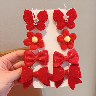 Set Kẹp Tóc Nơ Đỏ Thời Trang Cho Bé Gái