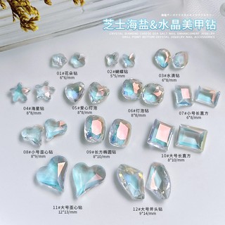 Túi 10 viên đá khối pha lê trong suốt màu xanh trang trí móng