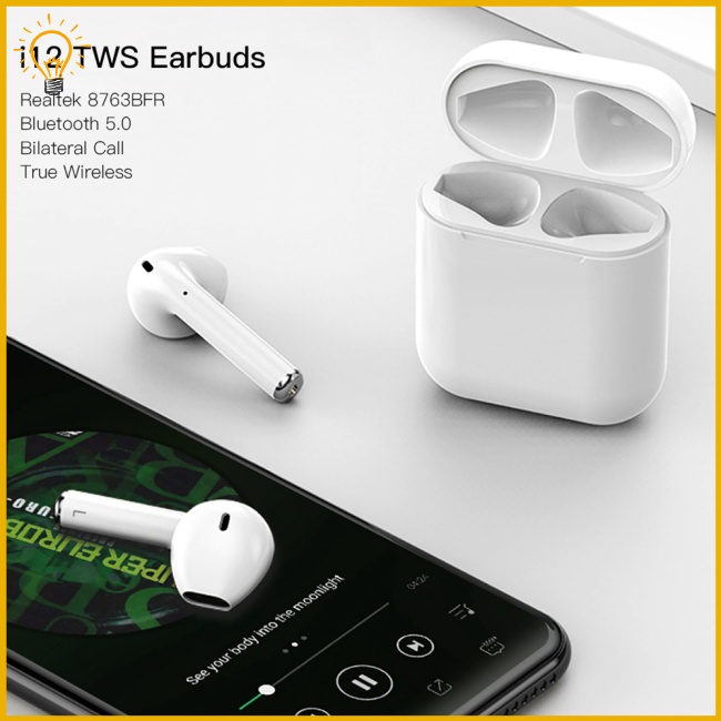 Tai Nghe Không Dây i12 Kết Nối Bluetooth Có mic Kèm Hộp Sạc Cho Máy Tính / Điện Thoại Thông Minh