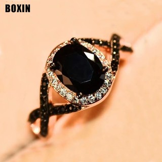 Nhẫn mạ vàng 14k đính đá zircon màu đen sang trọng