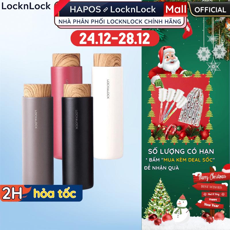 Bình giữ nhiệt nắp gỗ 400ml LocknLock Chính hãng, TẶNG CỌ RỬA có lọc trà, đá thiết kế trẻ trung LHC4227 - HAPOS OFFICIAL