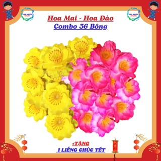 Hoa mai giả, hoa đào giả làm cây mai, cây đào chưng Tết cực đẹp, gồm 36 bông mai, 36 bông đào