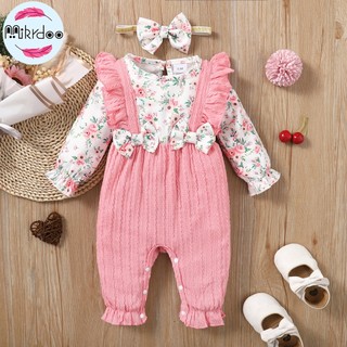 Set Đồ Thu Đông 2 Món Gồm Áo Tay Phồng Đính Nơ + Băng Cài Đầu Cho Bé Gái 0-2 Tuổi