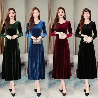 Đầm Chữ A Tay Dài Cổ Tròn Màu Trơn Mềm Mại Ấm Áp Thời Trang Thu Đông Cho Nữ
