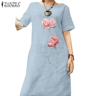 Đầm Nữ Tay Ngắn In Hoa Thời Trang ZANZEA