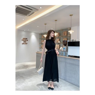 Đầm maxi voan gân cộc tay phối belt Xiny D169230