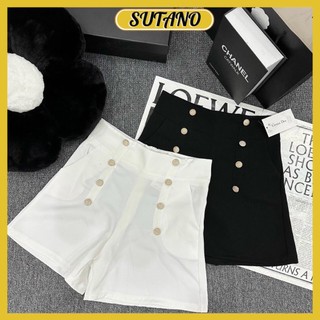 Quần short nữ cạp cao ống đứng đính 8 khuy sang chảnh chất tuyết mưa đẹp Q712 SUTANO