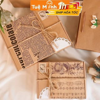 Hộp đựng quà kraft báo cổ điển Vintage trang trí Bullet journal kèm Túi Quà đựng quà tặng