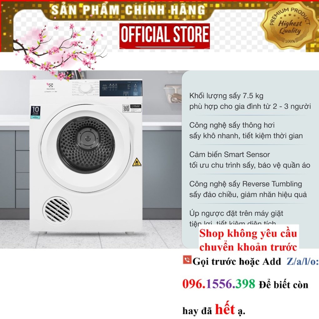 MÁY SẤY ELEC EDV754H3WB (7.5KG) |P&G