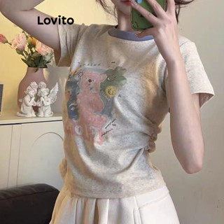 Lovito - Áo Thun Nữ Họa Tiết Hoạt Hình Phong Cách Thường Ngày LNA65286