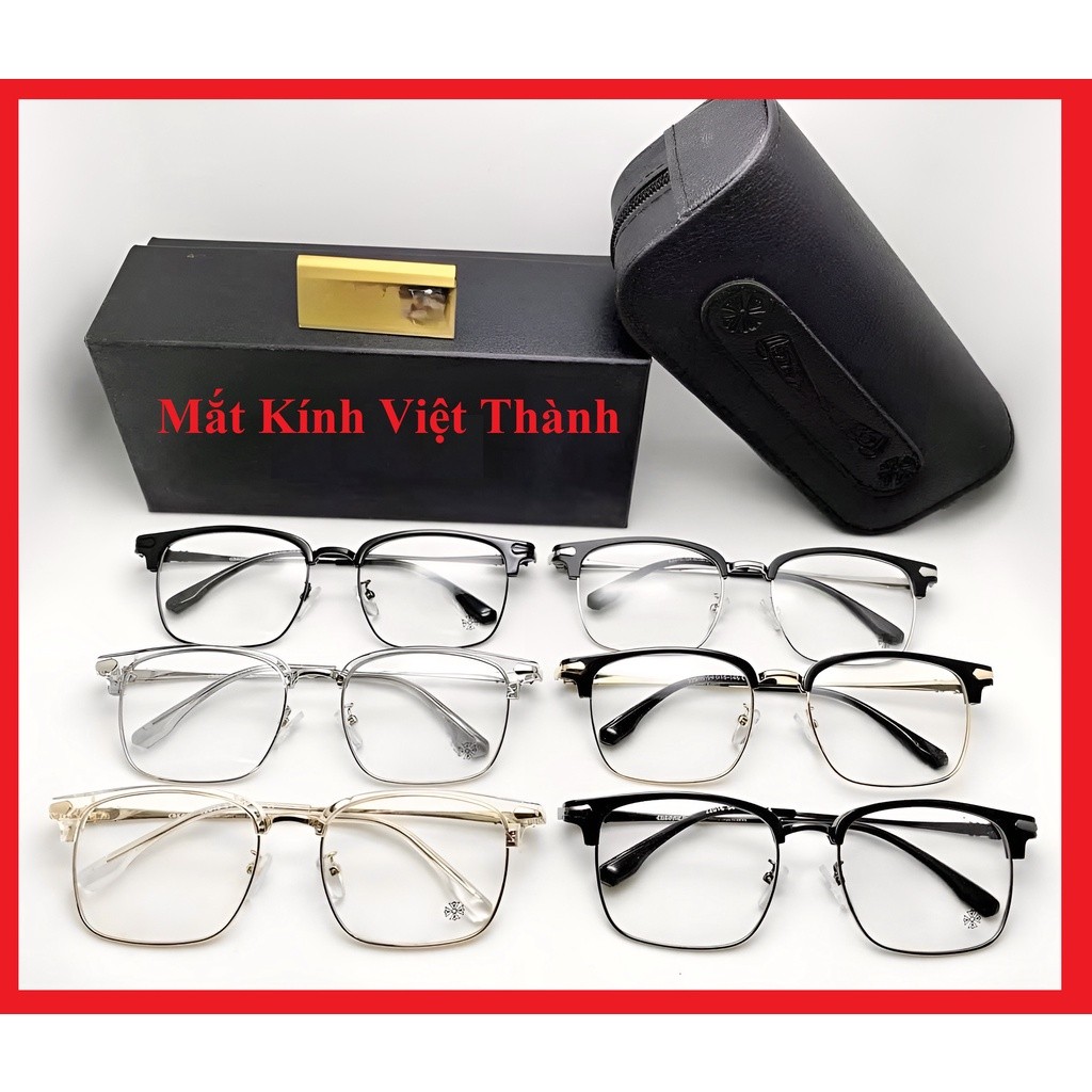 NV2 HCM gọng kính nửa viền form lớn nhận cắt mắt kính cận viễn loạn theo yêu cầu