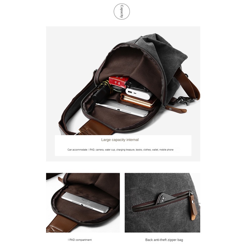 Mooyi Túi đeo chéo nam giới Túi Đeo Chéo Ngực Vải canvas Phong Cách retro Cá Tính Cho Nam