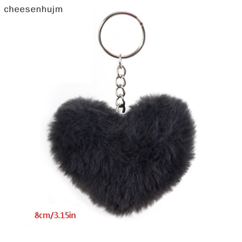 Móc Chìa Khóa Hình Quả Cầu Lông Xù 8cm Mềm Mại Trái Tim Dễ Thương vn