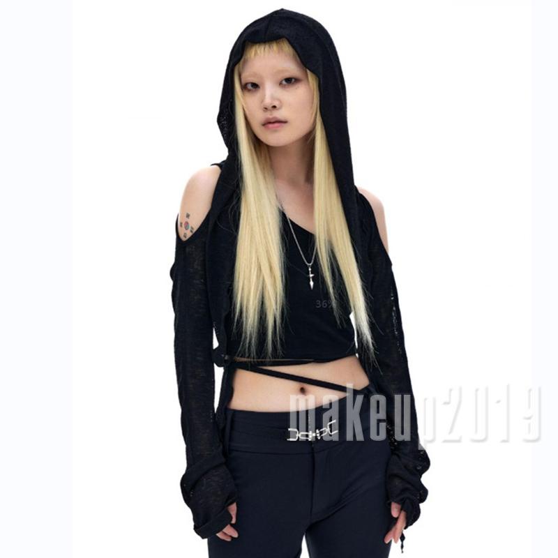 Mu-y2k Áo crop Top Hở Vai Dáng Rộng Màu Trơn Có Gân Cho Nữ