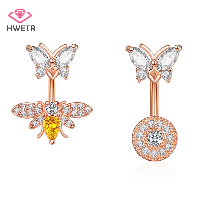 Khuyên Rốn Thép Không Gỉ Đính Đá zircon Hình Hoa Và Bướm Thời Trang Mới