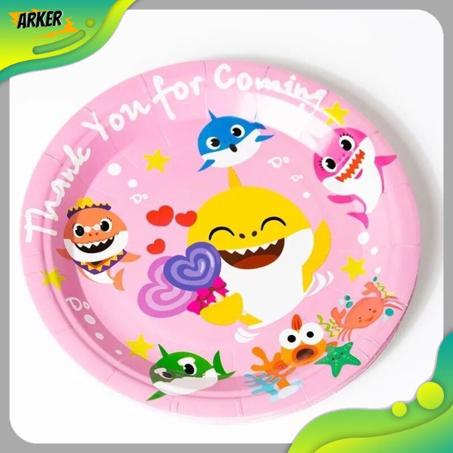 Ak  Khăn Trải Bàn Cờ Trang Trí Tiệc Sinh Nhật Bé Gái Hình Cá Mập Màu Hồng