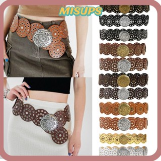 Thắt lưng da PU khóa kim loại tròn bản to phong cách vintage cho nữ