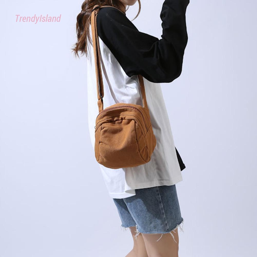 Túi Đeo Chéo Vải canvas Màu Trơn Có Khóa Kéo Phong Cách Thể Thao Thời Trang unisex
