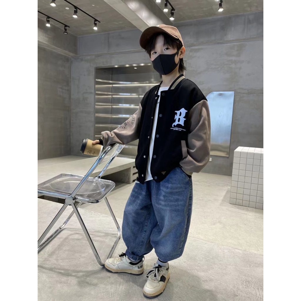 Áo Khoác Bóng Chày cotton Tay Dài Dáng Rộng 100-160cm Thời Trang Thu Đông Dành Cho Trẻ Em