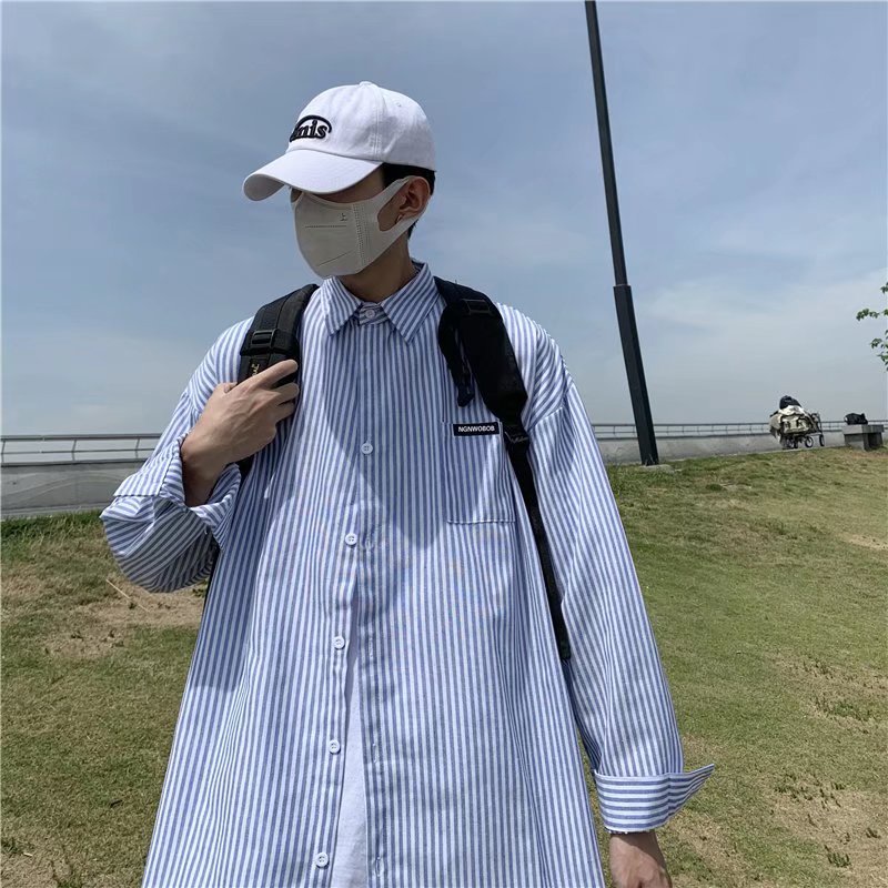 Vunc Áo Sơ Mi Dài Tay Họa Tiết Kẻ Sọc Đơn Giản Thời Trang Cho Nam