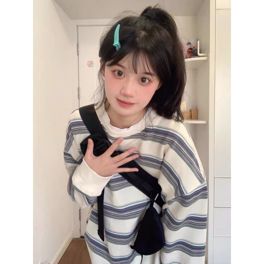 Áo nỉ sweater kẻ đen ngang unisex bo tay chun phong cách hàn quốc 2023 EA097 Meme