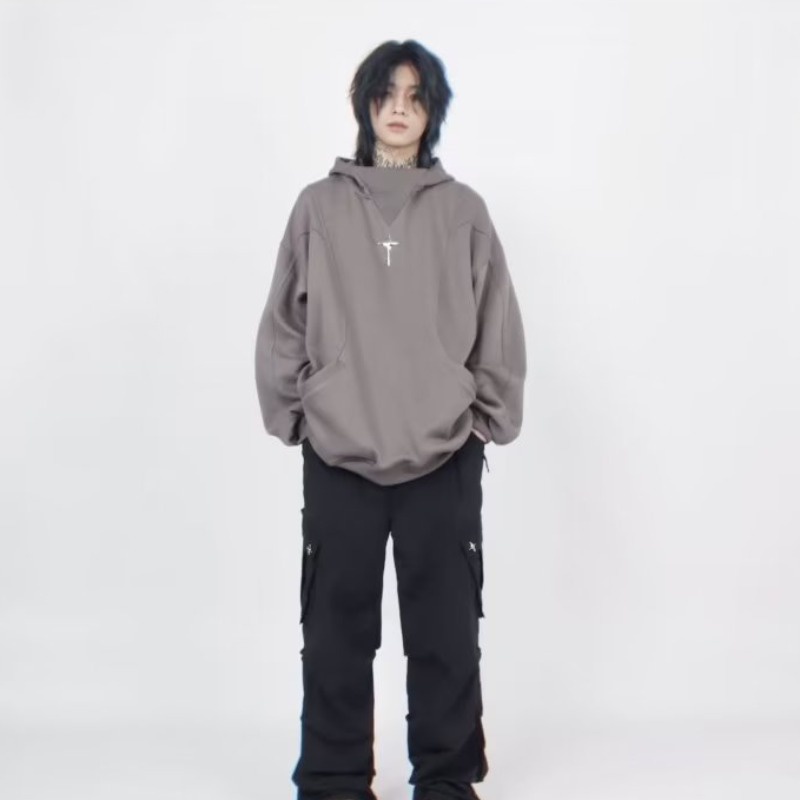 Áo hoodie Dáng Rộng Phối Màu Ánh Kim Thời Trang Đường Phố Mùa Thu Cho Nam