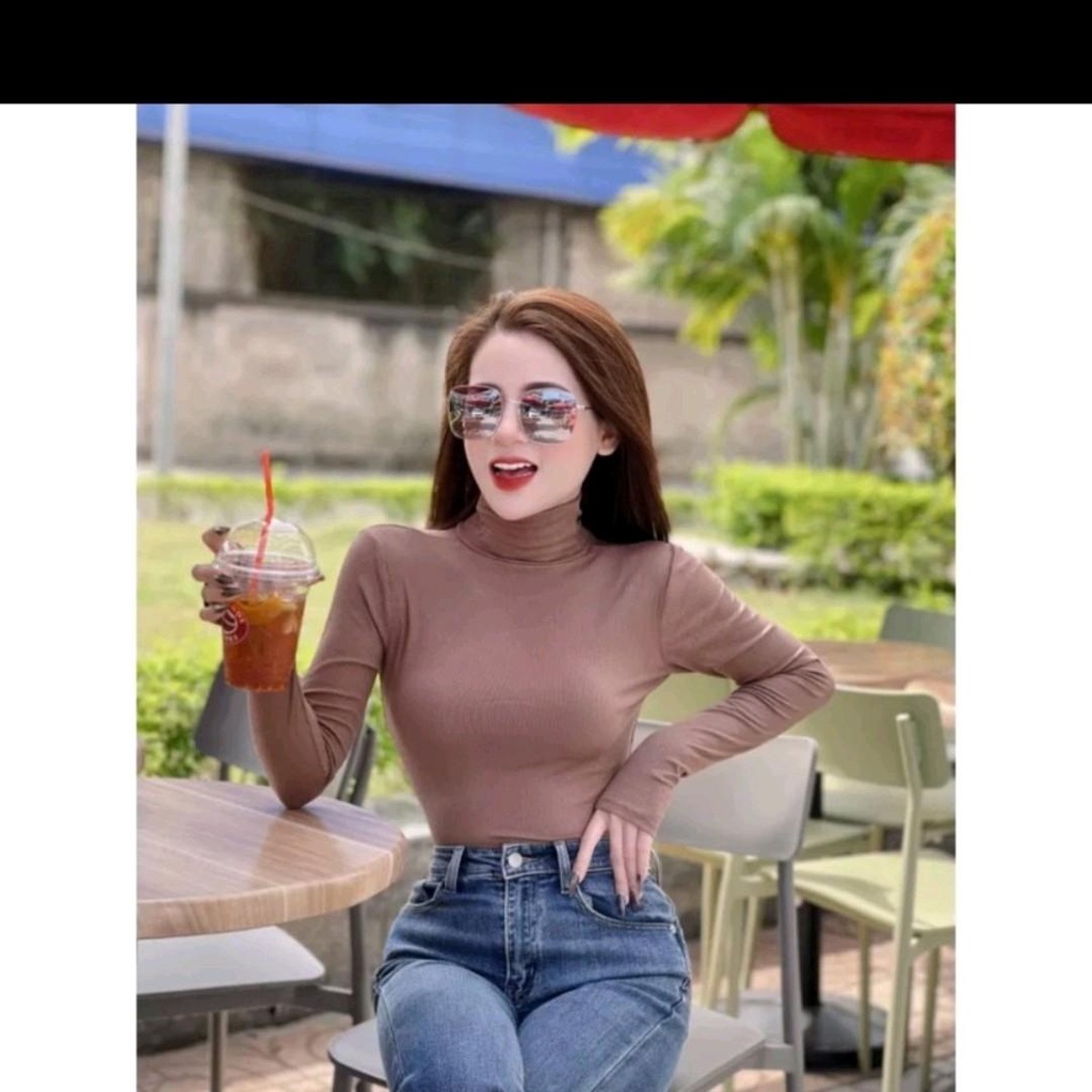 Áo cổ lọ phom dài tay dài vải tăm lạnh co giản thoải mái