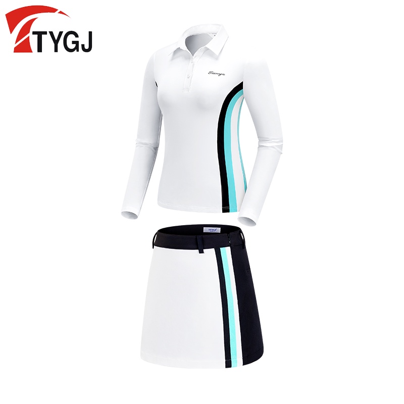 Ttygj Bộ Áo Đánh golf Tay Dài Cổ Bẻ Phối Chân Váy Chữ a Chống Lộ Hàng Cho Nữ