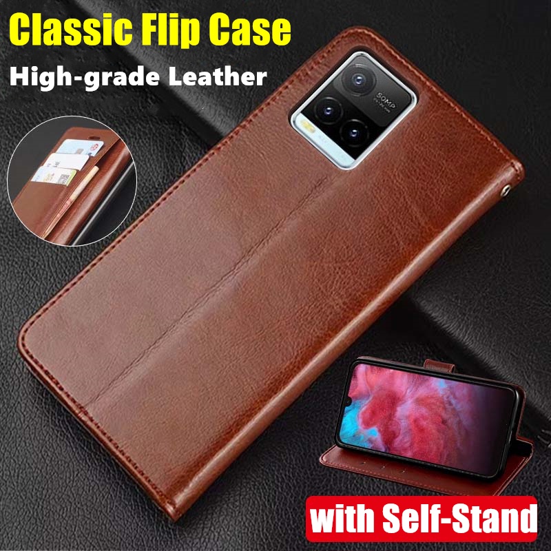 Bao Da Điện Thoại Dạng Ví Nắp Lật Cổ Điển Đơn Giản Có Ngăn Đựng Thẻ Và Giá Đỡ Cho vivo y21 y21a y21e v2111 v2140 Ốp