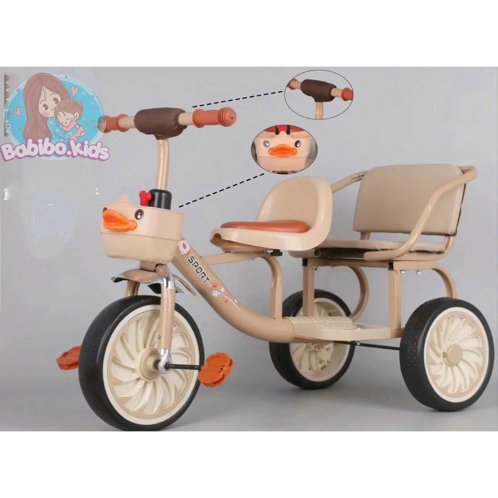 Xe đạp xích lô, xe đạp 3 bánh 2 chỗ ngồi cho bé - Babibokids
