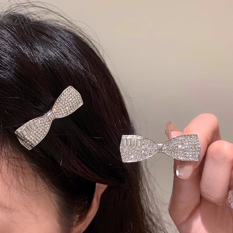 Kẹp Tóc Hình Nơ Ngôi Sao Năm Cánh Trái Tim Đính Đá Màu Bạc Phong Cách Hàn Quốc Ngọt Ngào