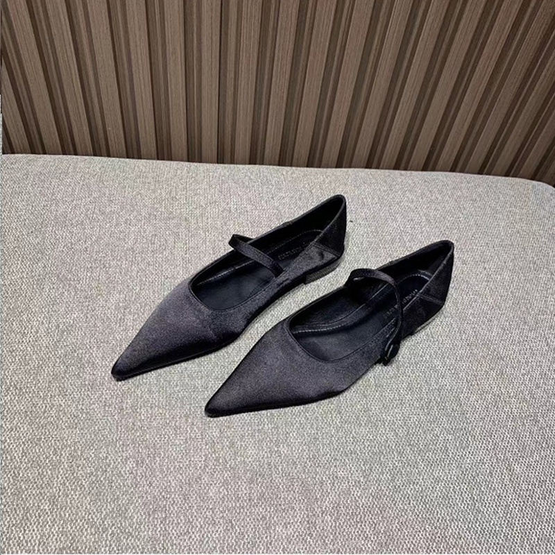 Hong Kong Premium shoes❥Mary jane Giày Gót Thấp Mũi Nhọn Chất Liệu satin Phong Cách retro Thời Trang Xuân Thu Cho Nữ