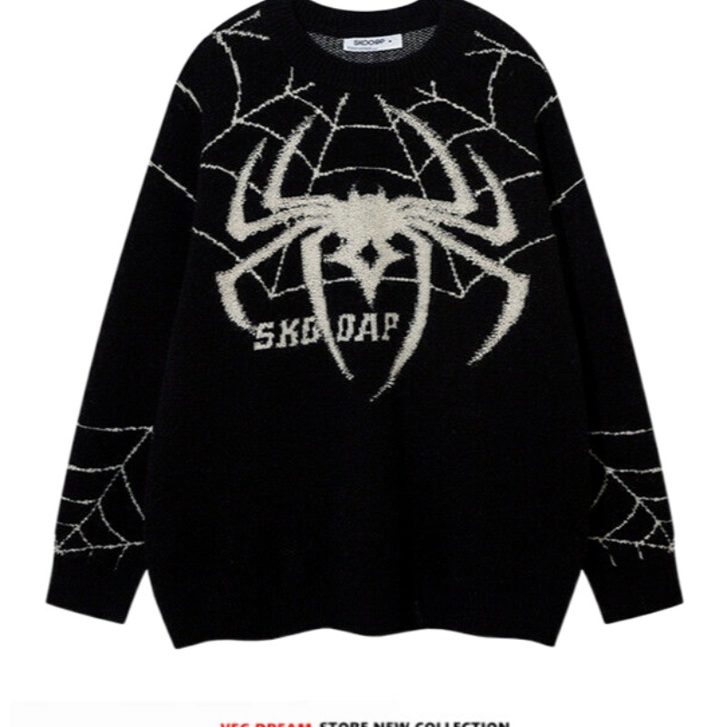 Áo sweater Dệt Kim Tay Dài Cổ Tròn Thêu Hình Người Nhện Thời Trang Thu Đông Cho Nam Và Nữ