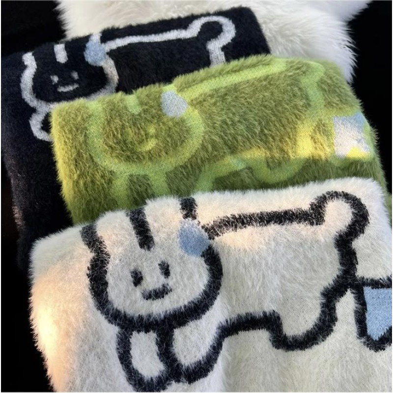 Áo Khoác sweater Dệt Kim Dáng Rộng In Hình Cá Ngựa / Thỏ Kiểu retro Nhật Bản Thời Trang Thu Đông Cho Nam