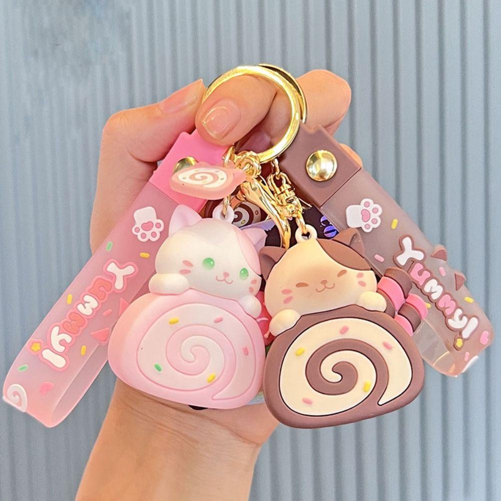 Mmluck kitty Móc Khóa Búp Bê Mèo Hoạt Hình Cuộn Trứng / Bánh Trứng Bằng pvc Dễ Thương Cho Nữ