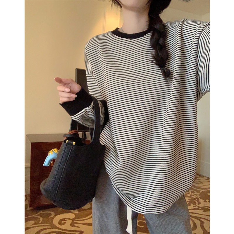 Áo Hoodies Tay Dài Hoạ Tiết Kẻ Sọc Thiết Kế Dáng Rộng Thoải Mái