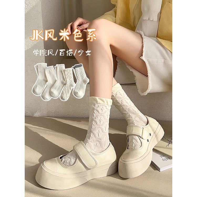 Tất Màu Trơn Thoáng Khí Phong Cách lolita Dễ Thương Cho Nữ