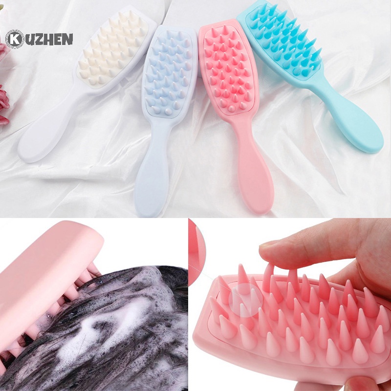 Kuzhen Bàn Chải Gội Đầu Mát Xa Da Đầu Bằng silicone Tay Cầm Dài Tiện Lợi