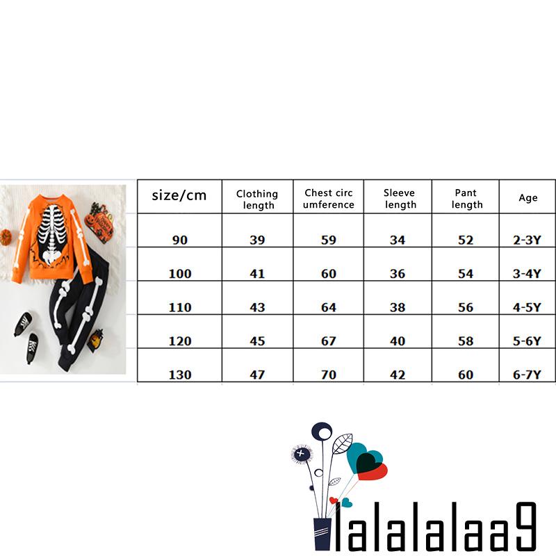 Set Đồ halloween 2 Món Gồm Áo Sweater Tay Dài In Hình Bộ Xương + Quần Dài Cho Bé