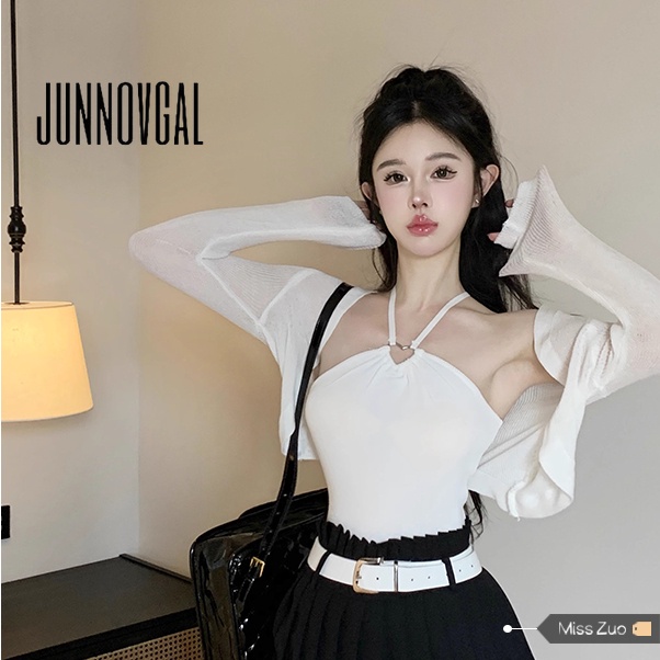 Junnovgal Áo Hai Dây Ôm Dáng Màu Trơn Thời Trang Mùa Thu 2023 Cho Nữ